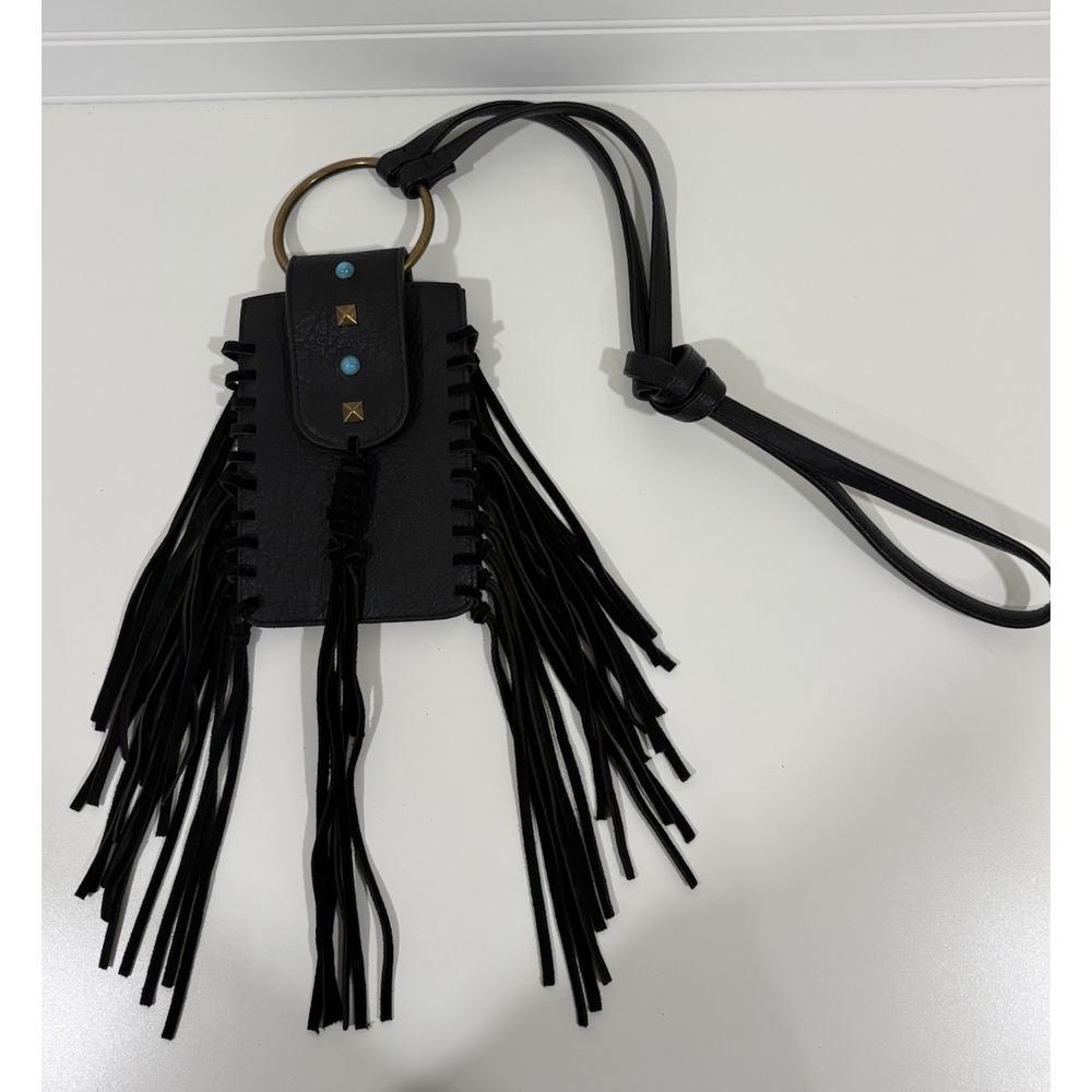 Mudd Black Fringe Studded Accents Crossbody Bag Magnetic Closure Western Hippie
